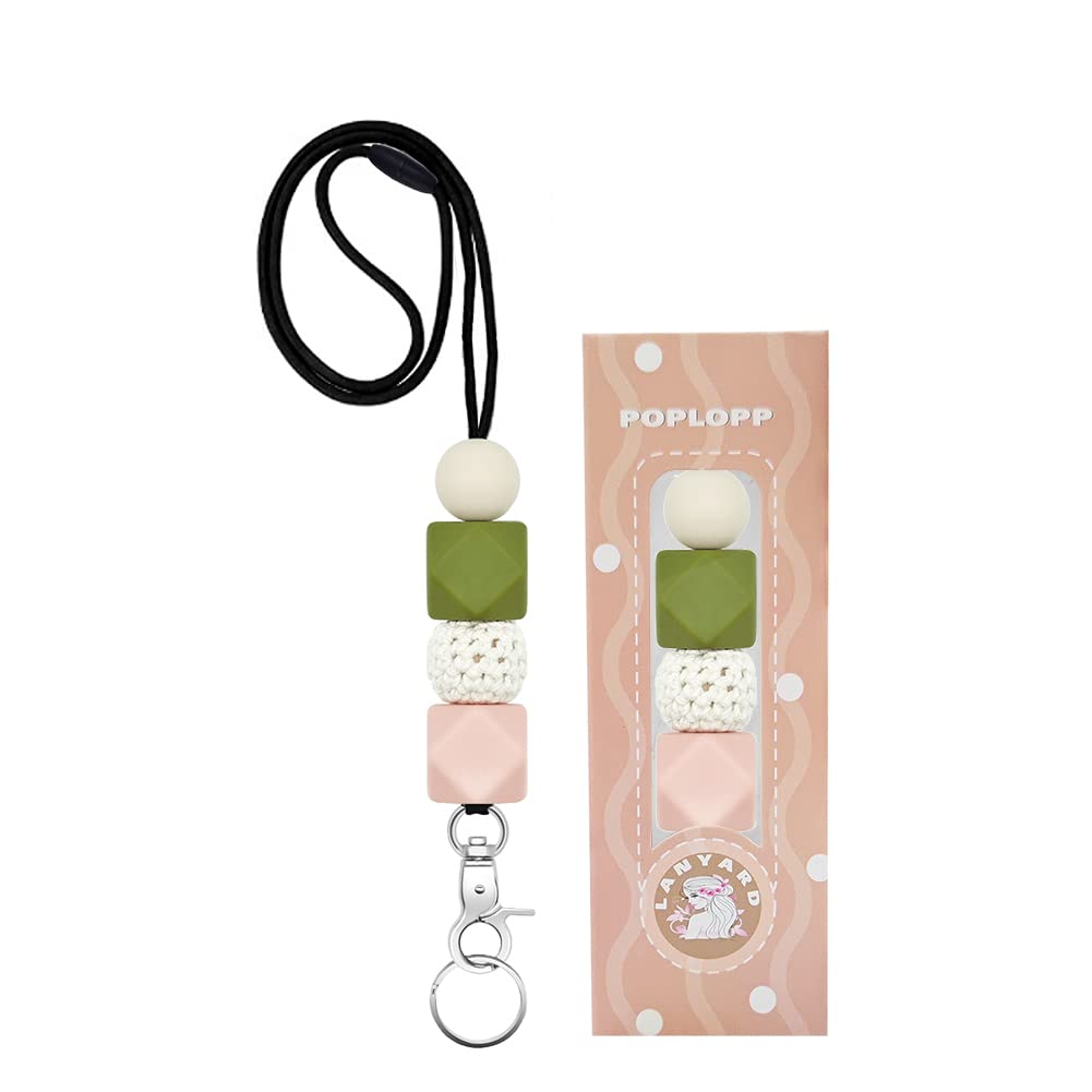 Poplopp Cute Lanyards For Id Badges And Keys For Women Teacher, Silicone Beaded Breakaway Lanyard With Keychain For Nurse Studen