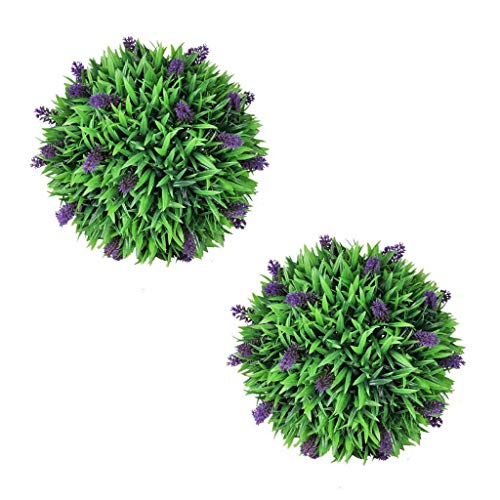 vidaXL Set of 2 Artificial Boxwood Ball with Lavender Topiary Hanging Floral Decor Realistic Fake Plant Bush Tree Outdoor Indoor 11.8&quot;