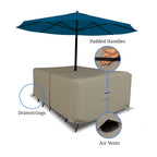 Covers & All Rectangle Table & Chair Set Cover, Umbrella Hole, 12 Oz Waterproof Uv & Weather Resistant, Patio Lawn Garden Backyard Furniture, Air Vents & Drawstrings (88'L X 58'W X 23'H, Beige)