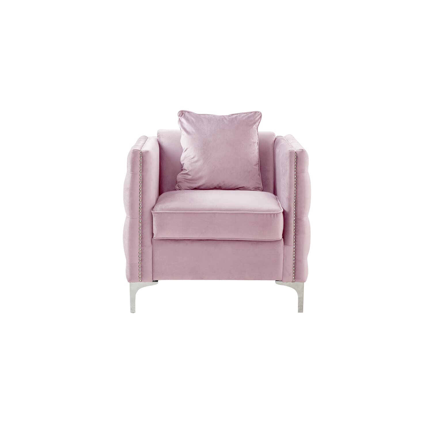 Lilola Home Bayberry Pink Velvet Chair with 1 Pillow