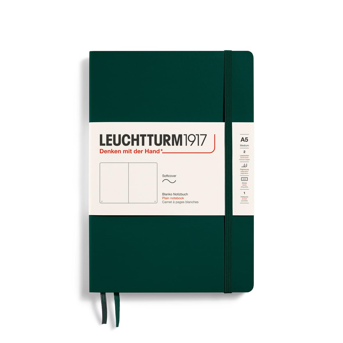 Leuchtturm1917 - Notebook Softcover Medium A5-123 Numbered Pages For Writing And Journaling (Forest Green, Plain)
