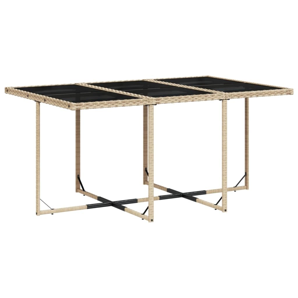 vidaXL 11-Piece Patio Dining Set - Beige Poly Rattan with Cushions, Includes Rectangular Glass Table, Chairs and Stools, Outdoor/Garden Furniture