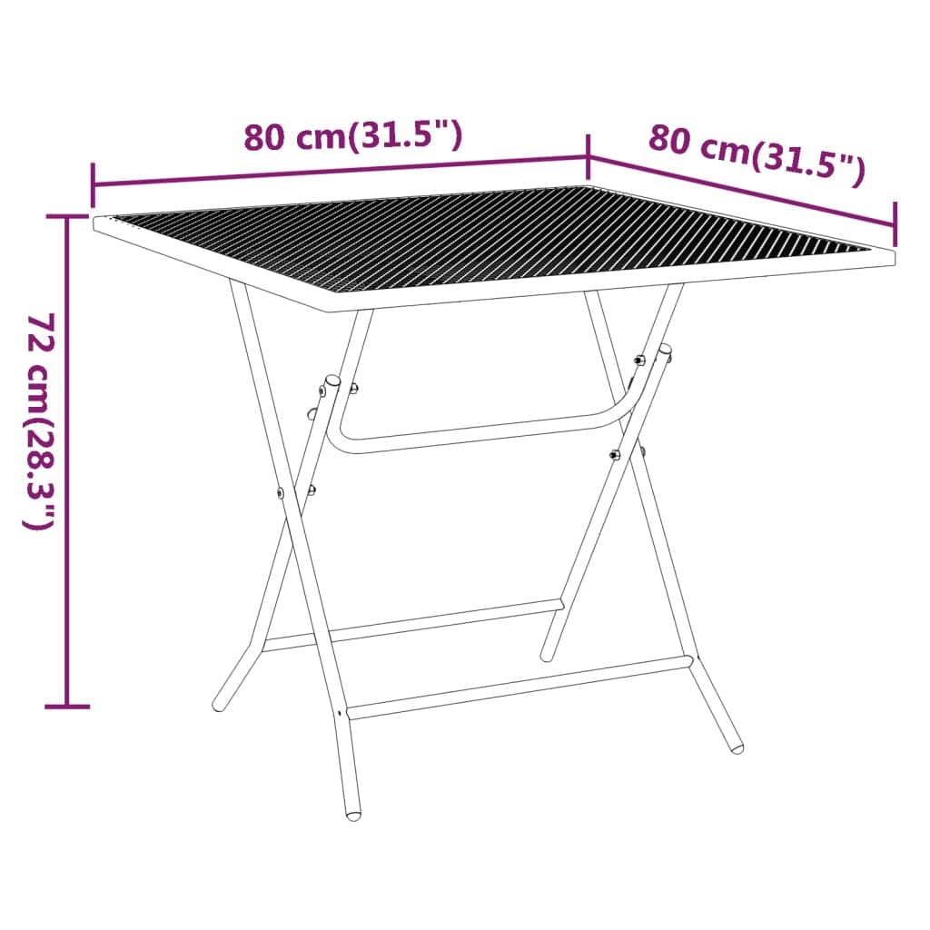 vidaXL Patio Dining Set - 3 Piece Outdoor Furniture Set with Expanded Metal Mesh - Anthracite Color - Weather & Corrosion Resistant - Foldable Design