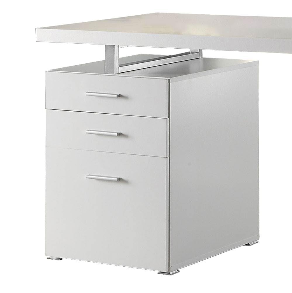 Coaster Home Furnishings Brennan Modern Contemporary Home Office 3-Drawer Writing Desk with Drawers Computer Desk Study Table File Cabinet Storage Silver Metal Frame White 800325