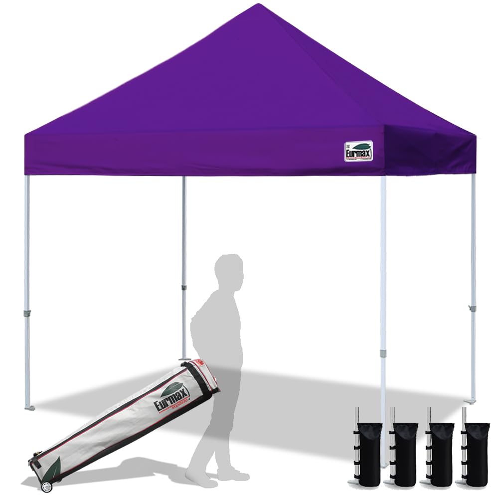 Eurmax Usa 8'X8' Pop Up Canopy Tent Commercial Instant Canopies With Heavy Duty Roller Bag,Bonus 4 Sand Weights Bags (Purple)