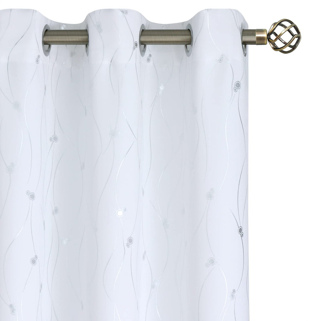 Bgment Room Darkening Curtains 84 Inch Length 2 Panels Set, Grommet Thermal Insulated Blackout Curtains With Wave Line And Dots Printed For Bedroom, Each 38 X 84 Inch, Pure White