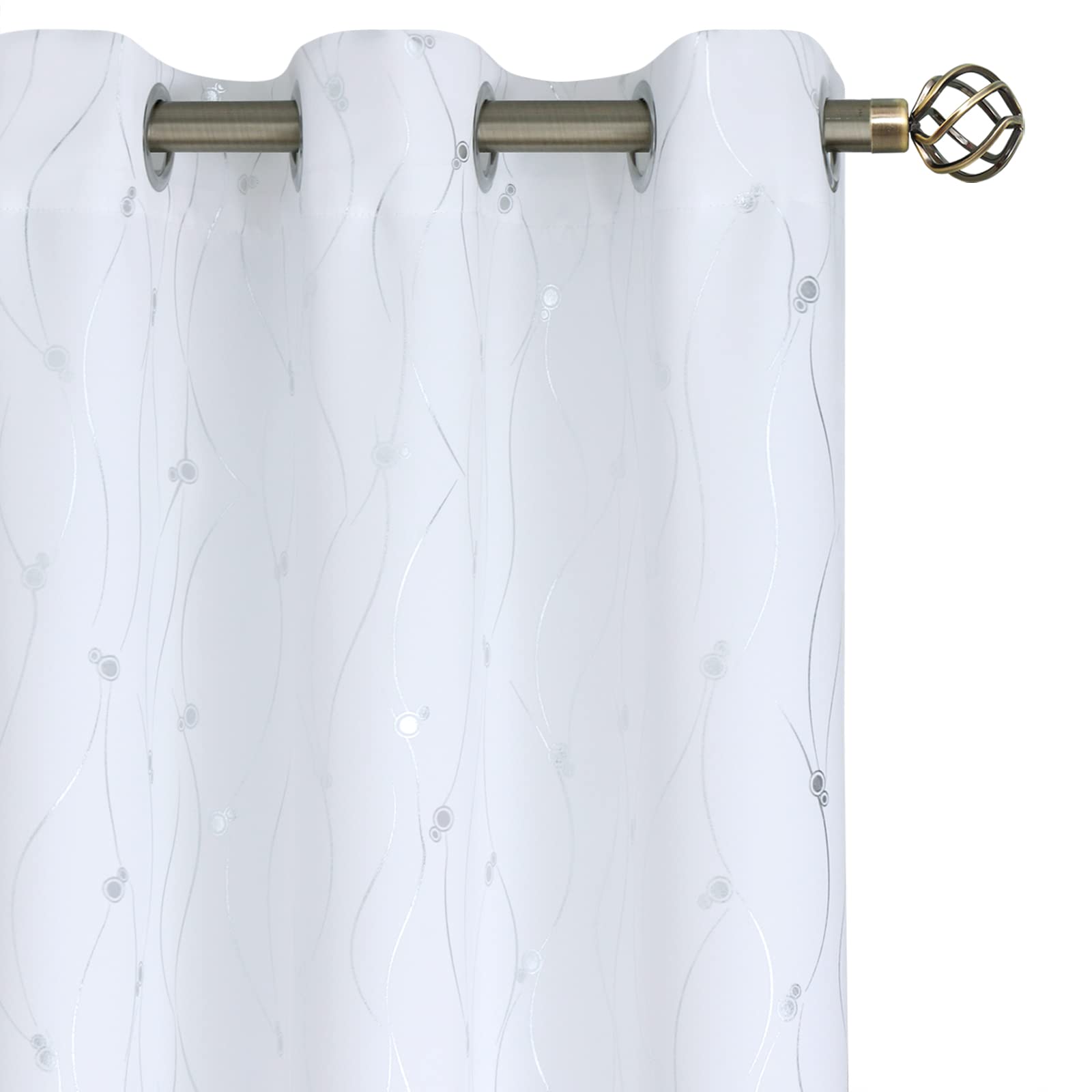 Bgment Room Darkening Curtains 84 Inch Length 2 Panels Set, Grommet Thermal Insulated Blackout Curtains With Wave Line And Dots Printed For Bedroom, Each 38 X 84 Inch, Pure White