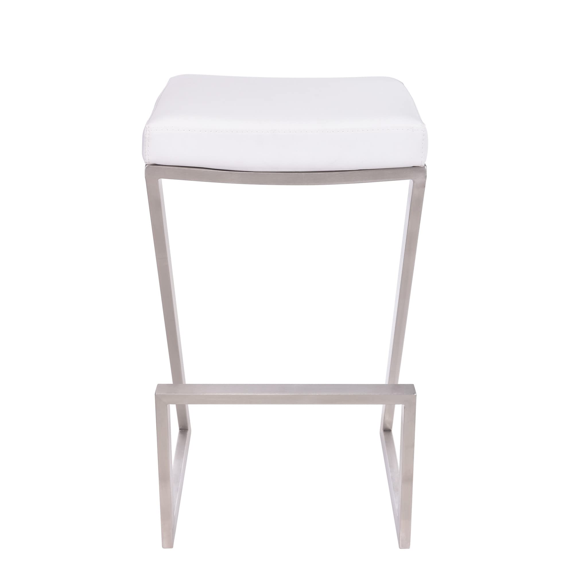 HomeRoots Stainless Steel, Faux Leather/Leatherette 26' Contempo White Faux Leather and Stainless Backless Bar Stool