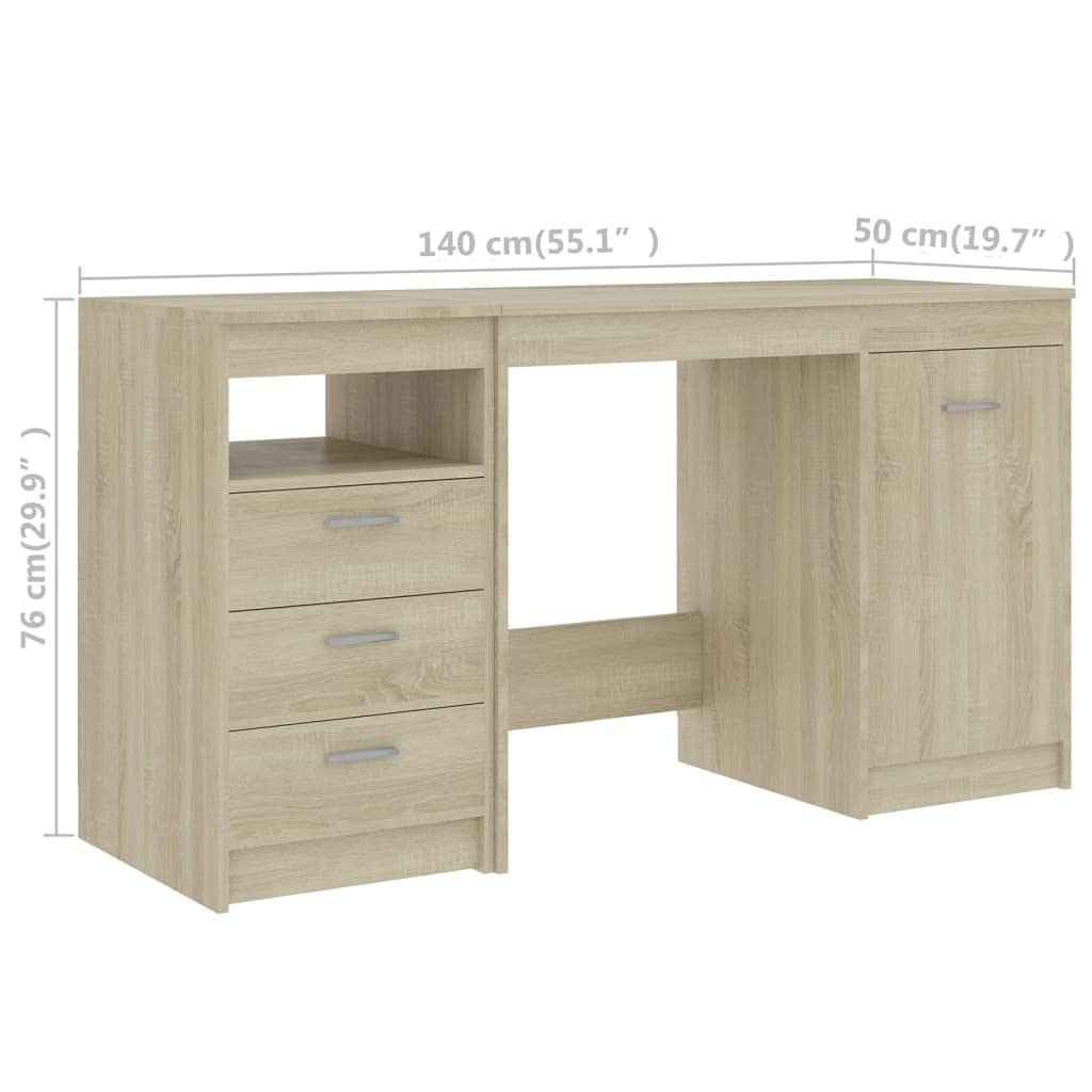 vidaXL Desk, Computer Desk with Storage Cabinet, Home Office Desk, Workstation for Living Room Bedroom, Modern Style, Sonoma Oak Engineered Wood