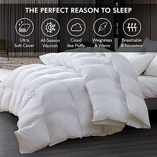Luxurious Queen Size Goose Down Fiber Waterfowl Feather Fiber Comforter Duvet, 100% Egyptian Cotton Cover, 48 Oz. Fill Weight, B