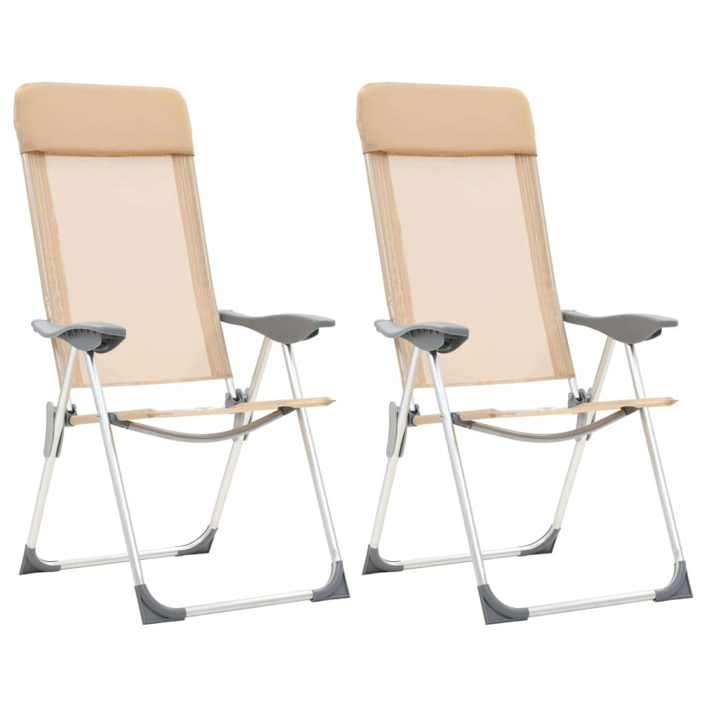 Vidaxl Folding Camping Chairs 2Pcs Aluminum Cream