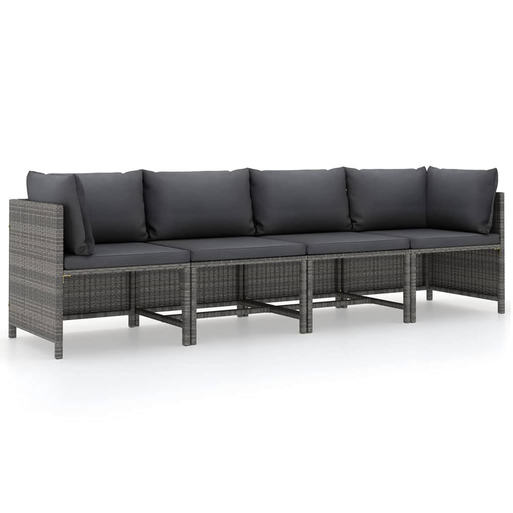 vidaXL 4-Seater Patio Sofa with Cushions - Sturdy Steel Frame Outdoor Lounge Seat, Water-Resistant PE Rattan Construction, Comfy Polyester-Covered Cushions in Anthracite Grey