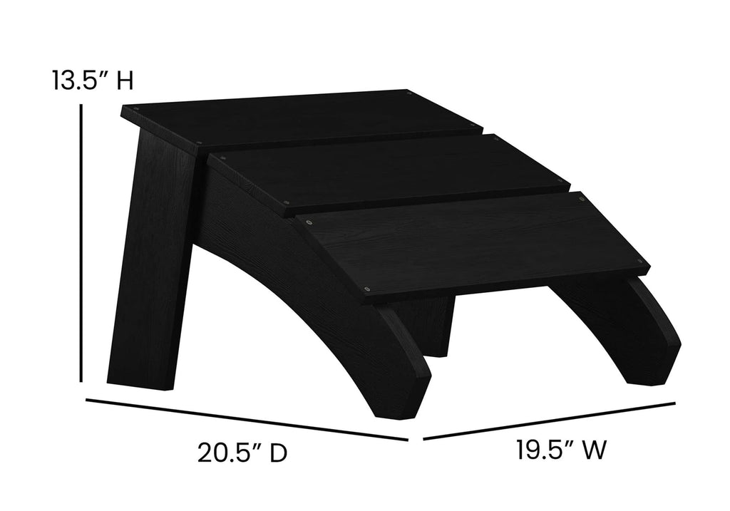 Flash Furniture Sawyer Indoor/Outdoor Commercial Grade Adirondack Ottoman - Black All-Weather Adirondack Style Footrest