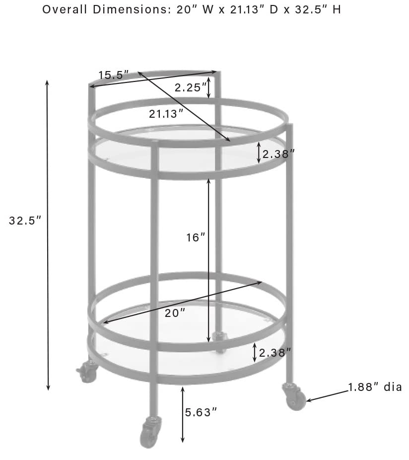 Crosley Furniture Bailey Modern Round Rolling Bar Cart with Storage Shelf and Caster Wheels, Gold