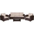 Flash Furniture 4 Piece Outdoor Faux Rattan Chair, Sofa And Table Set In Chocolate Brown