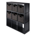Winsome Wood Timothy 7Pc 3X3 Storage Shelf With 6 Foldable Woven Baskets  Black And Chocolate
