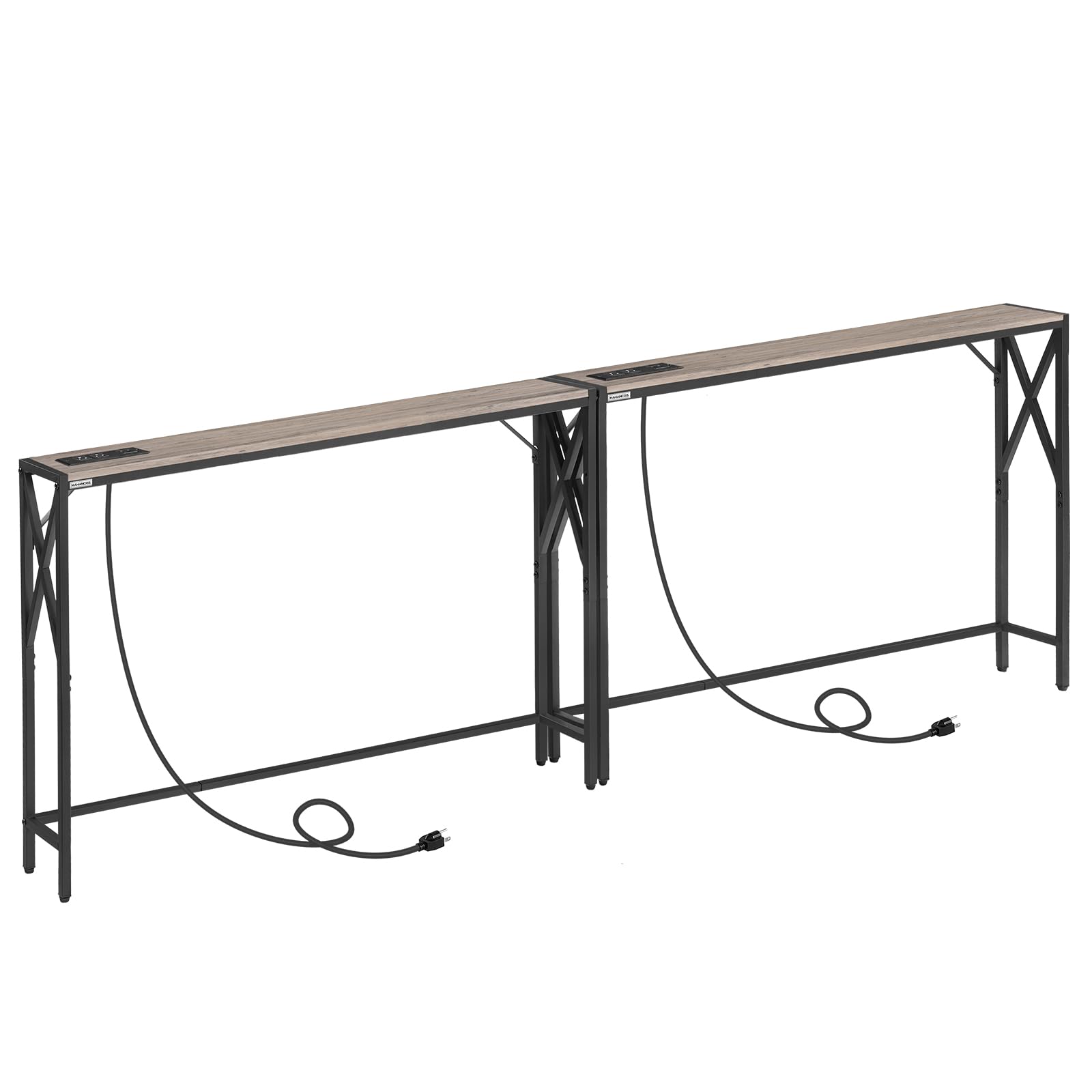 MAHANCRIS 2 Pack Sofa Table with Charging Station, 39.4    Console Table, Narrow Entryway Table, Slim Hallway Table, Retro Couch