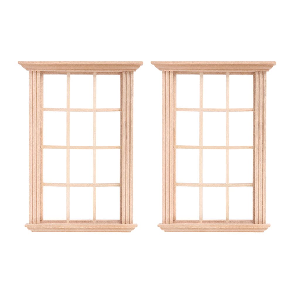 DOITOOL 2Pcs 1: 12 Dollhouse Window Frame Dollhouse Miniature Furniture Mini Wooden Window Frame DIY Dollhouse Bedroom Accessori