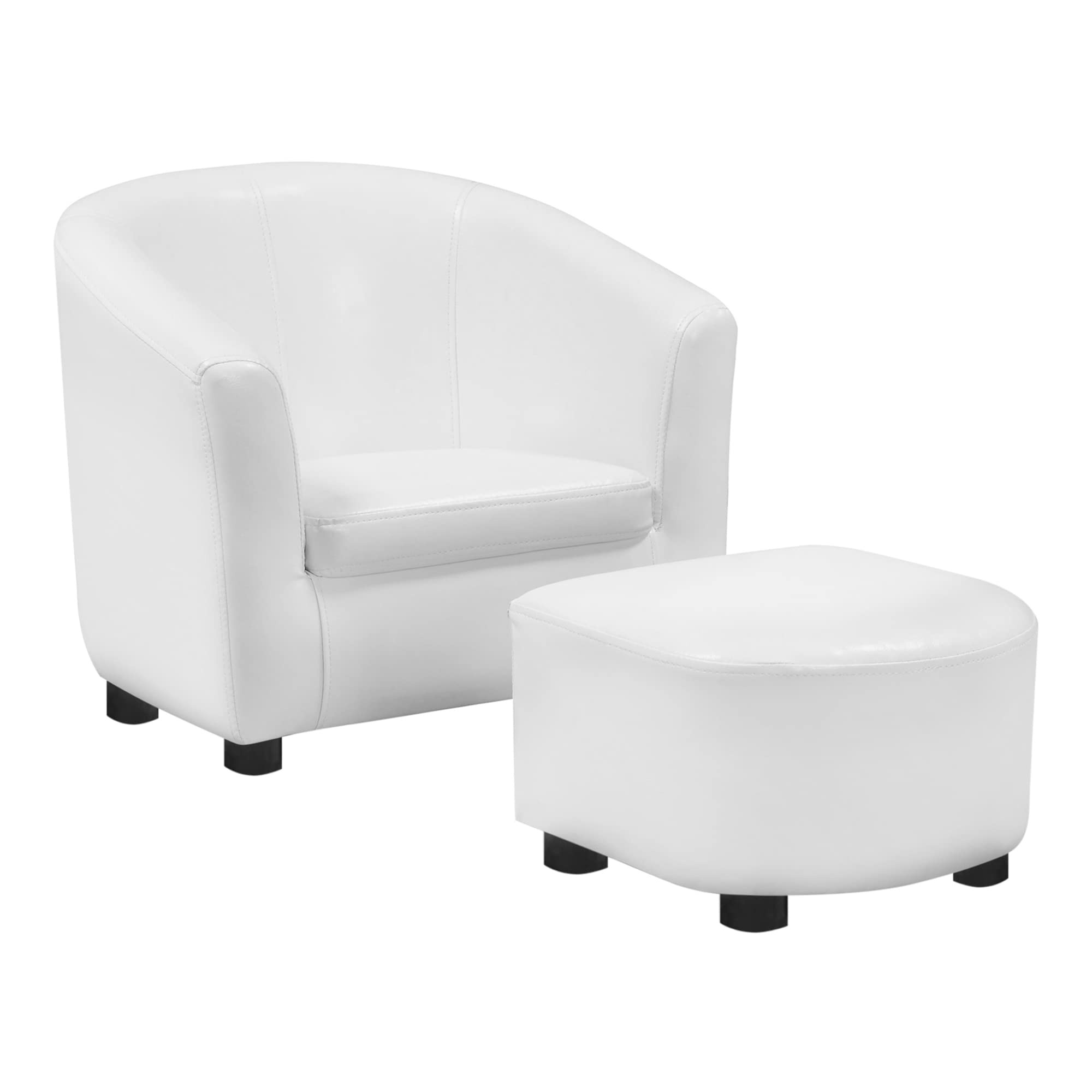 Monarch Specialties White Leather Juvenile Arm Chair and Ottoman Set