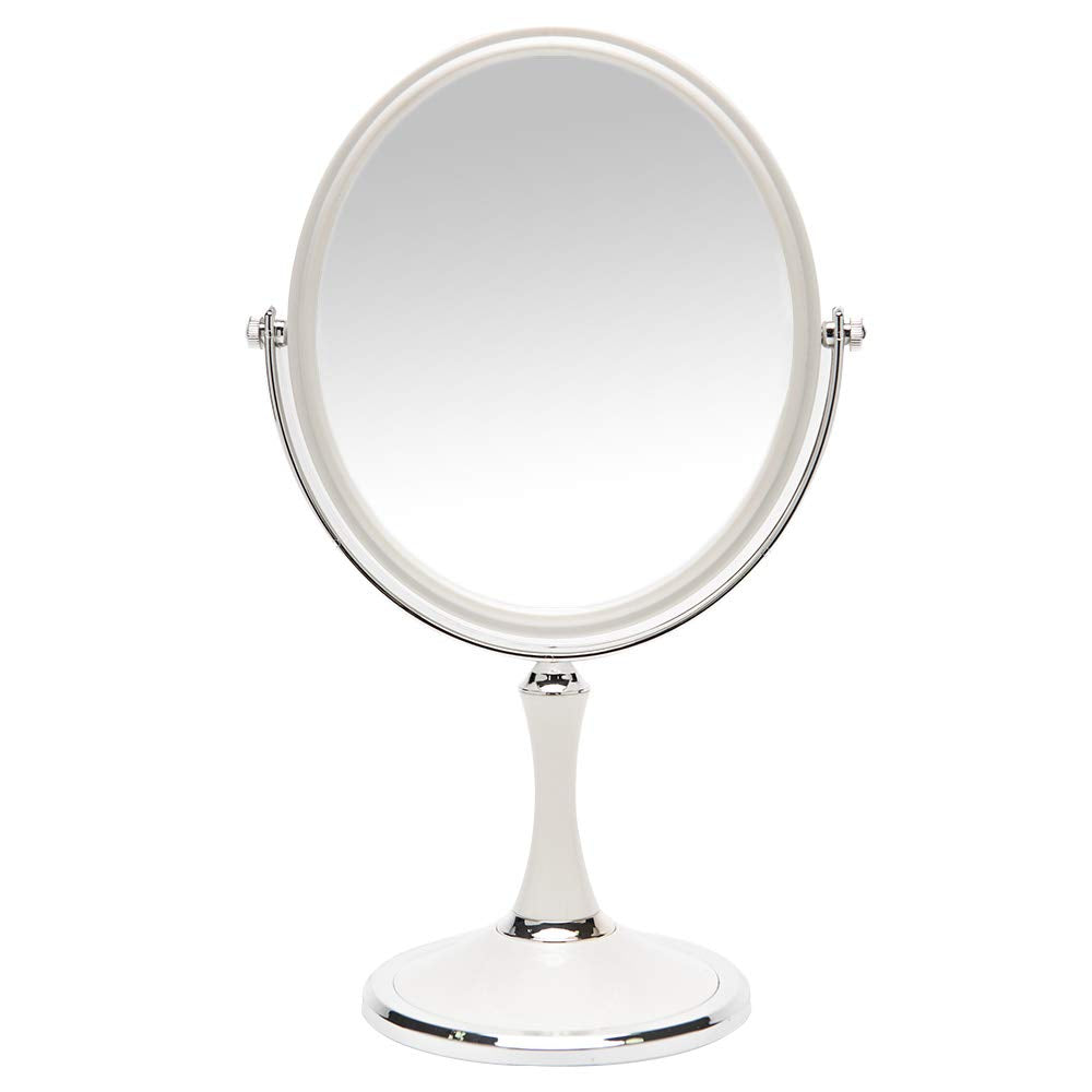YEAKE Vintage Table Mirror with Stand 8-inch Double Sided Swivel 1X/3X Magnification Desk Mirror with Silver Style 13 Inch Heigh