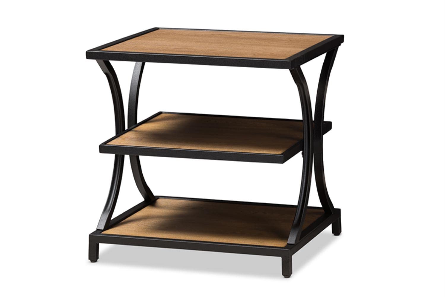 Baxton Studio Lancashire Rustic Industrial Style Oak Brown Finished Wood and Black Finished Metal End Table Brown//Medium Wood/Rustic Industrial/MDF/Metal