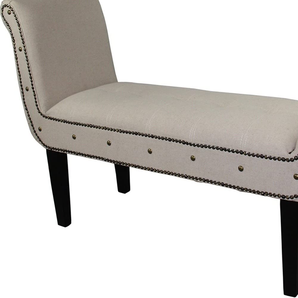 HomeRoots Wood, Polyurethane Foam: 97%, Polyester Fabric: 3% Ivory Suede U Shaped Arm Roll Bench