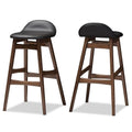 Baxton Studio 2 Piece Bloom Scandinavian Style Faux Leather Upholstered Walnut Barstool Set, 30, Black