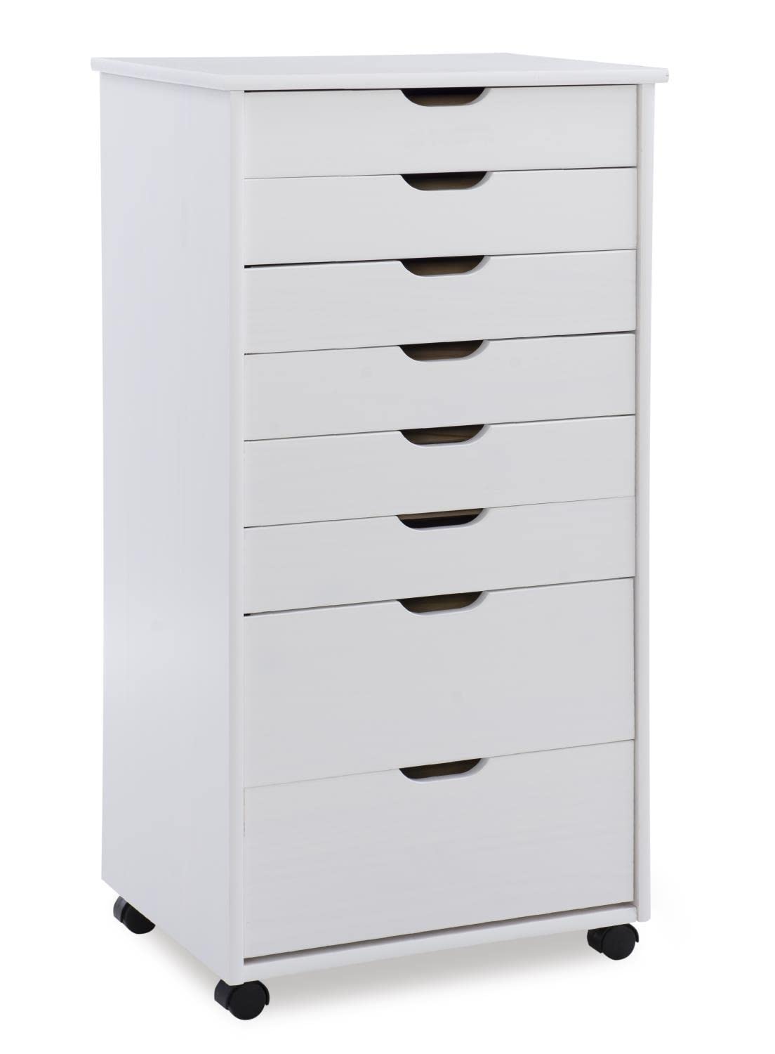 Cary Eight Drawer Rolling Storage Cart, White Wash