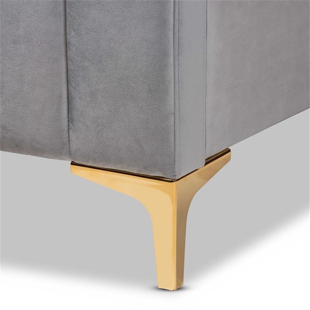 Baxton Studio Grey Fabric Upholstered and Gold Finished Full Size Platform Bed