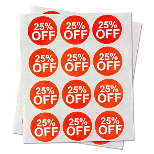 300 Labels - 25 Percent Off Sales Labels [1 Inch, Circle Dot - Red Labels] Pricemarker Tags For Retail Stores, Garage & Yard Sal
