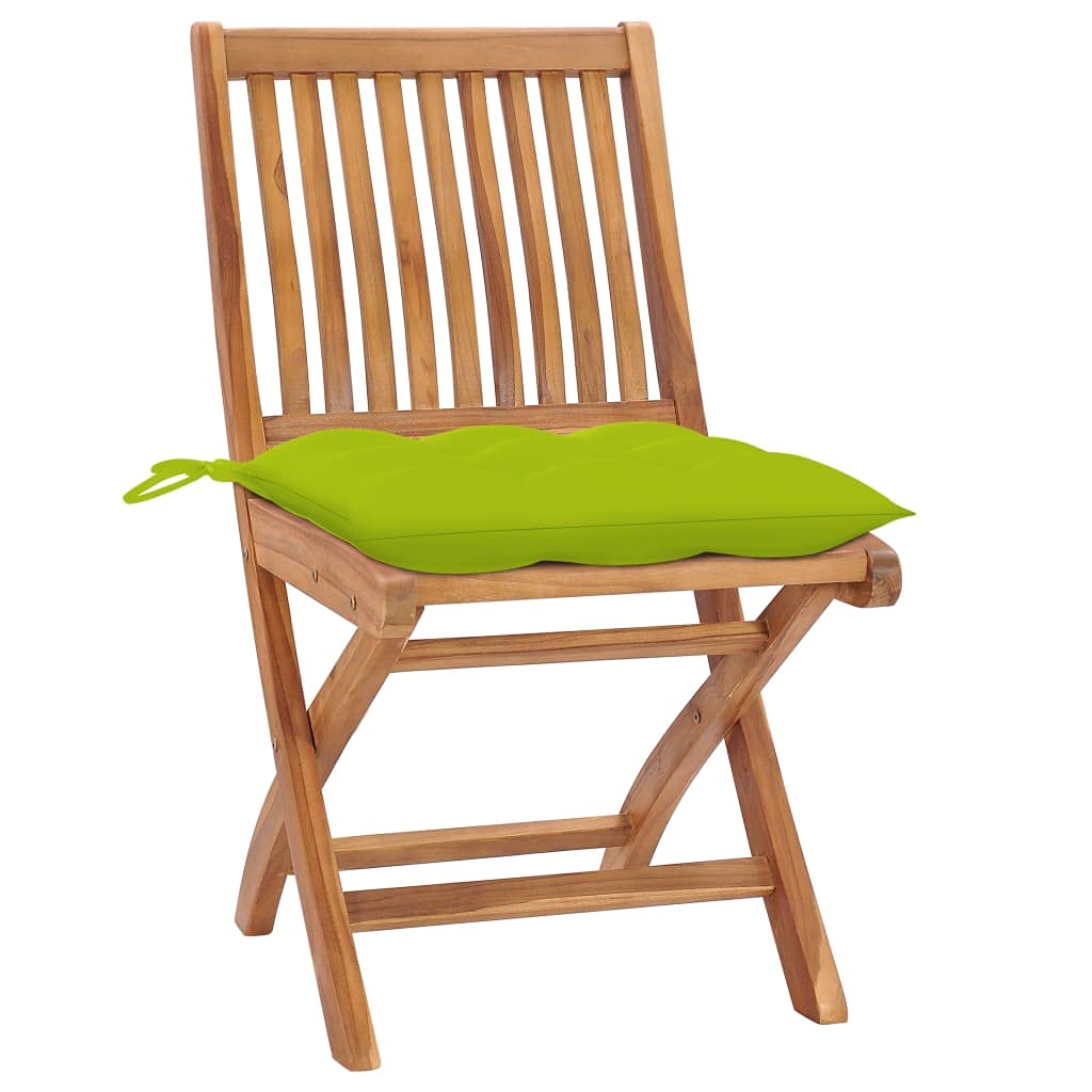 vidaXL Set of 2 Patio Chairs with Bright Green Cushions - Foldable Solid Teak Wood Outdoor Seating - Perfect for Homes, Offices, Bars, Cafes