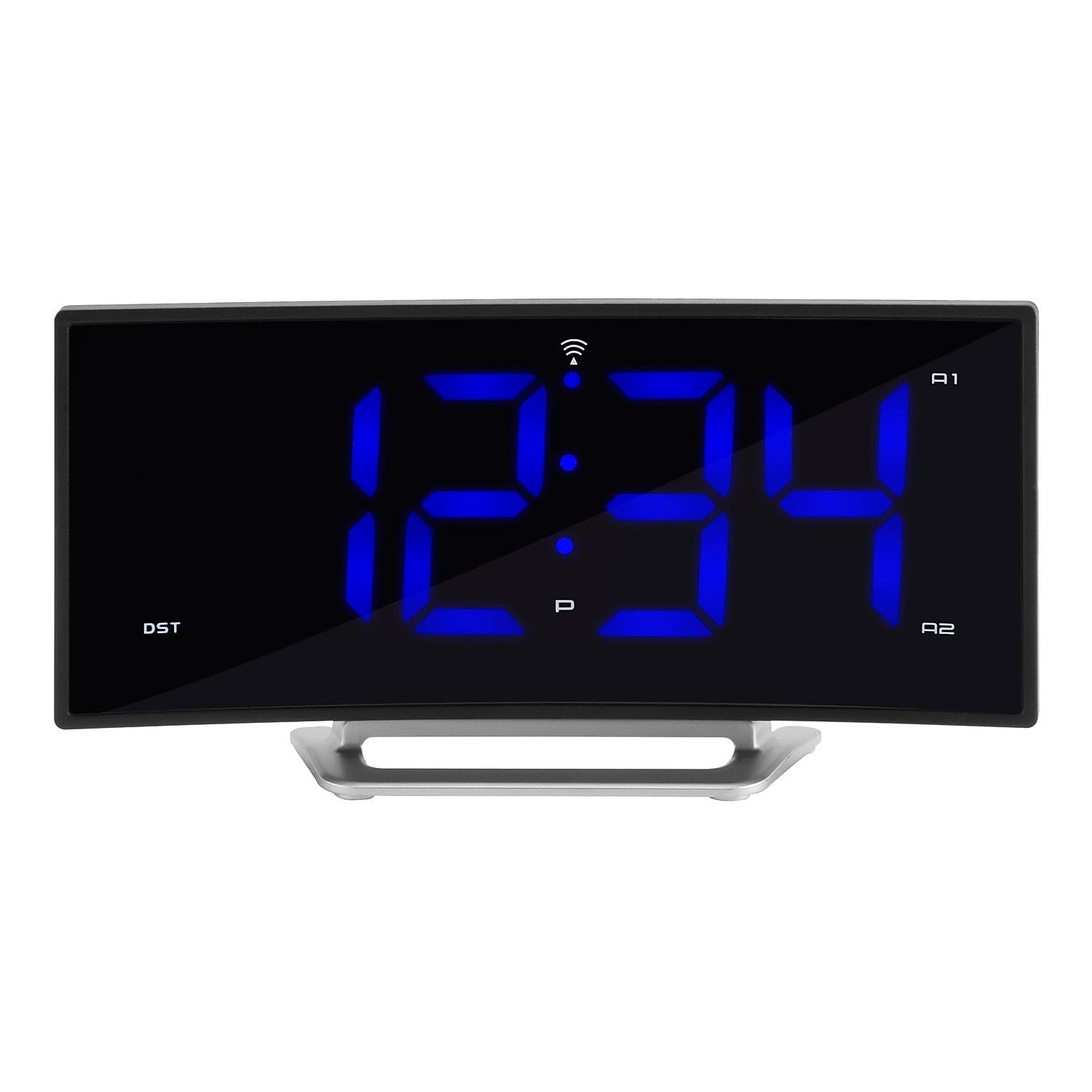 La Crosse Technology 617249 1.8 Curved Blue Digital Atomic Dual Alarm Clock, 6.60 L x 1.55 W x 3.45 H, Black
