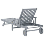 vidaXL Adjustable Acacia Wood Sun Lounger for Patio, Pool-Side, Garden and Outdoor - Balcony Reclining Chair with Backrest, Footrest, and Wheels - Gray Finish