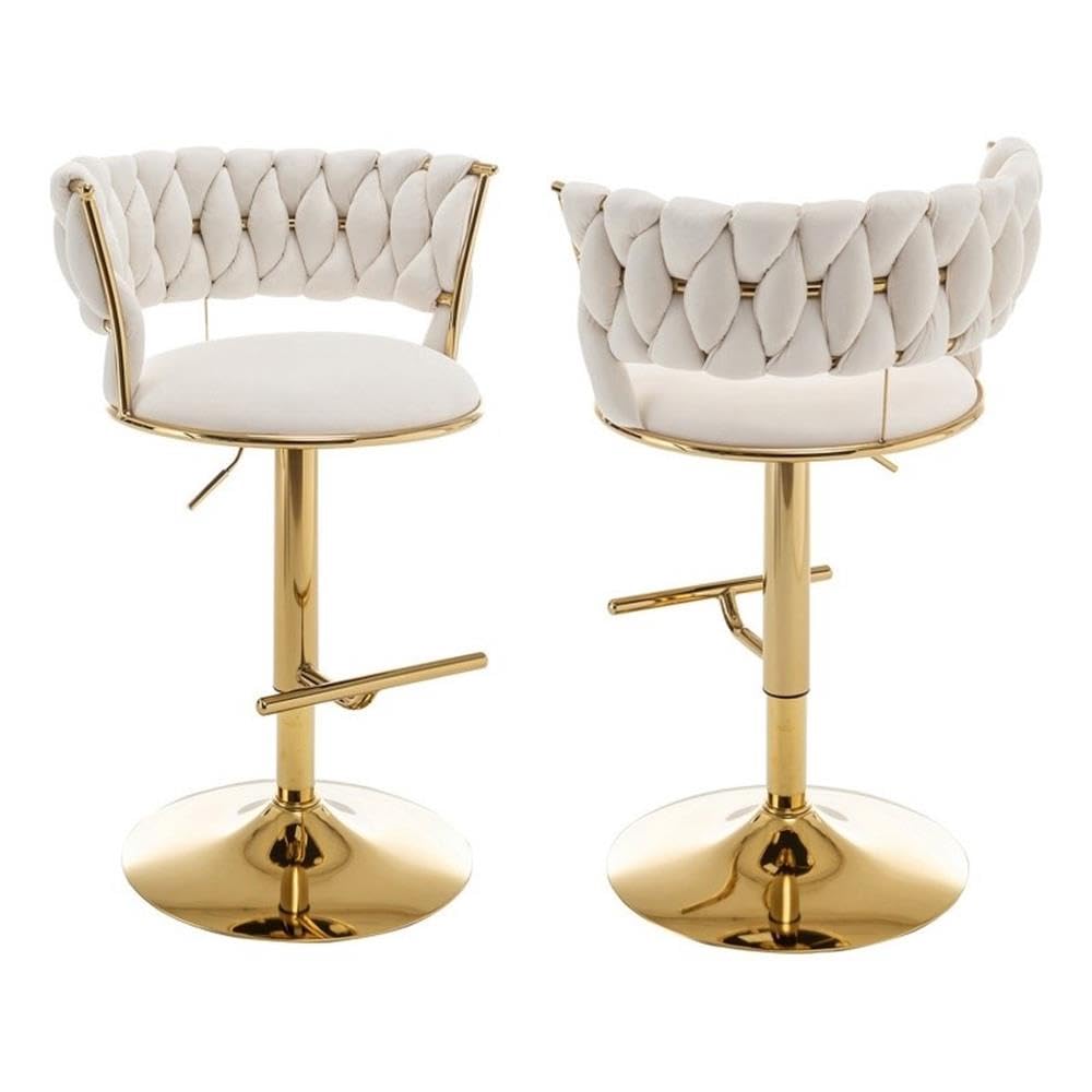 Best Quality Furniture Adjustable Cream Velvet Barstools With Gold Chrome (Set Of 2)