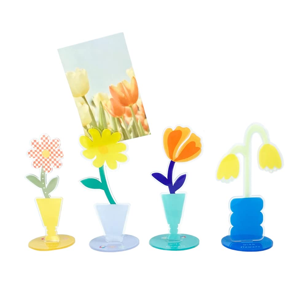Desk Meno Holder Stand Set Of 4, Cute Flower Table Photo Display Clip Stand For Home Office Picture Memo Cards Paper Note Postca