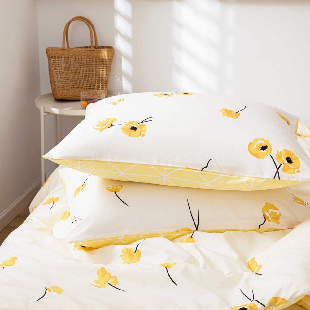 King Size Comforter Set Yellow Floral Bedding Comforter Cream Yellow Lucky Clover Flowers And Plaid Geometry Reversible Bedding