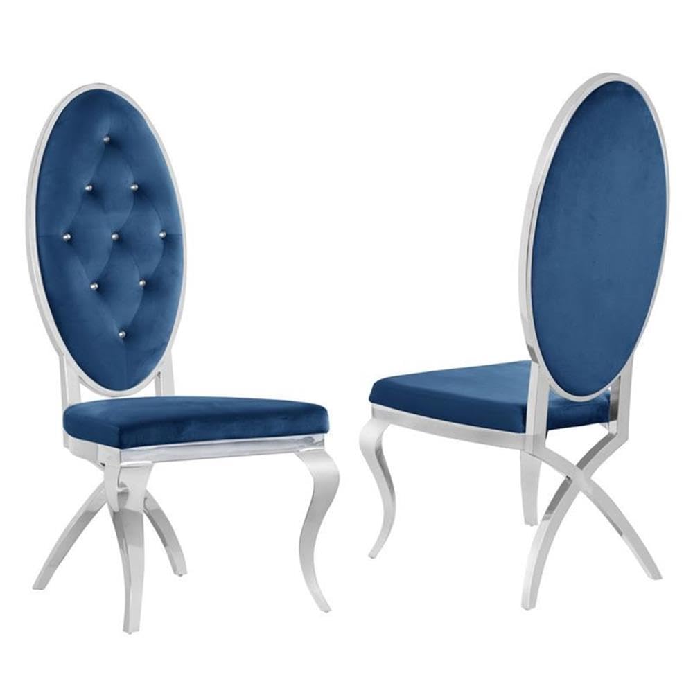 Best Quality Furniture Sc59 Side Chairs (Set Of 2), Navy Blue