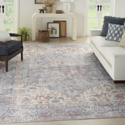 HomeRoots 522460 8 x 10 ft. Blue Floral Traditional Power Loomed Distressed Rectangle Area Rug