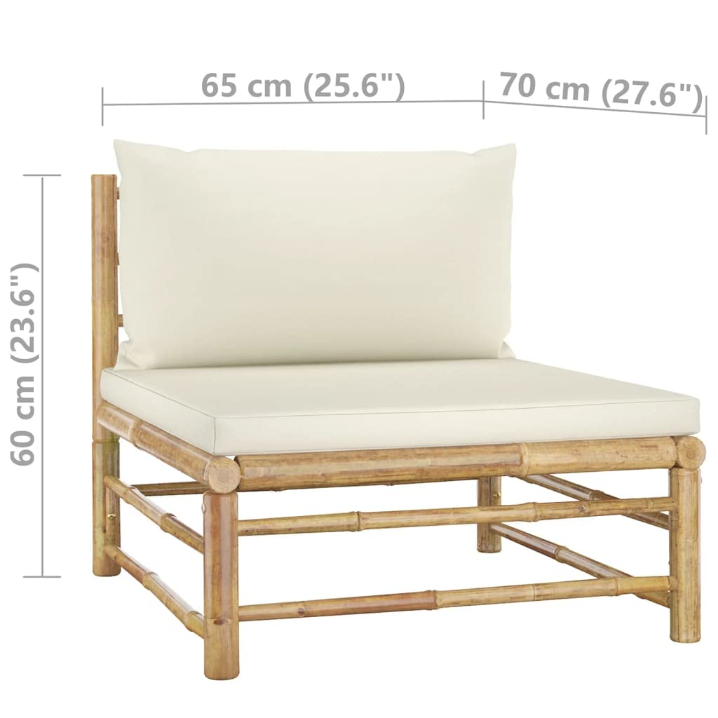 vidaXL Patio Lounge Set 4 Piece, Sectional Sofa for Outdoor Garden, Patio Furniture with Cream White Cushions, Coffee Table, Modern Style, Bamboo