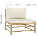 vidaXL Patio Lounge Set 4 Piece, Sectional Sofa for Outdoor Garden, Patio Furniture with Cream White Cushions, Coffee Table, Modern Style, Bamboo