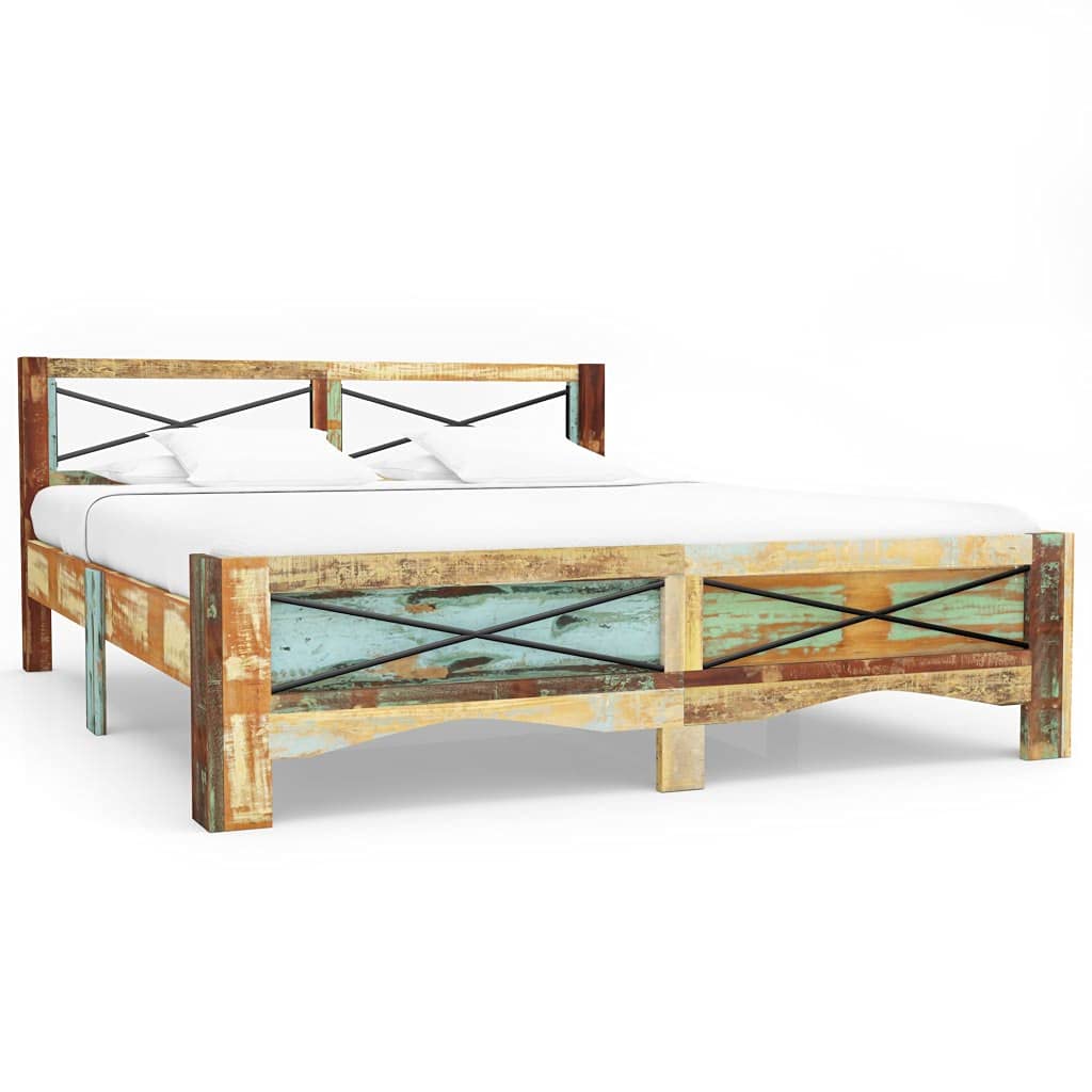 vidaXL Antique Bed Frame Made of Solid Reclaimed Wood - Vintage Charm with Durable Construction - Available in Multicolours - 70.9&quot;x78.7&quot;