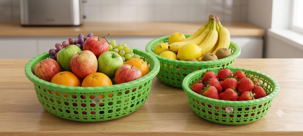 Plastic Fruit Basket for Kitchen, Unbreakable Plastic Basket, Organizers & Storage Basket for Fish, Fruit, Vegetable, Multipurpo