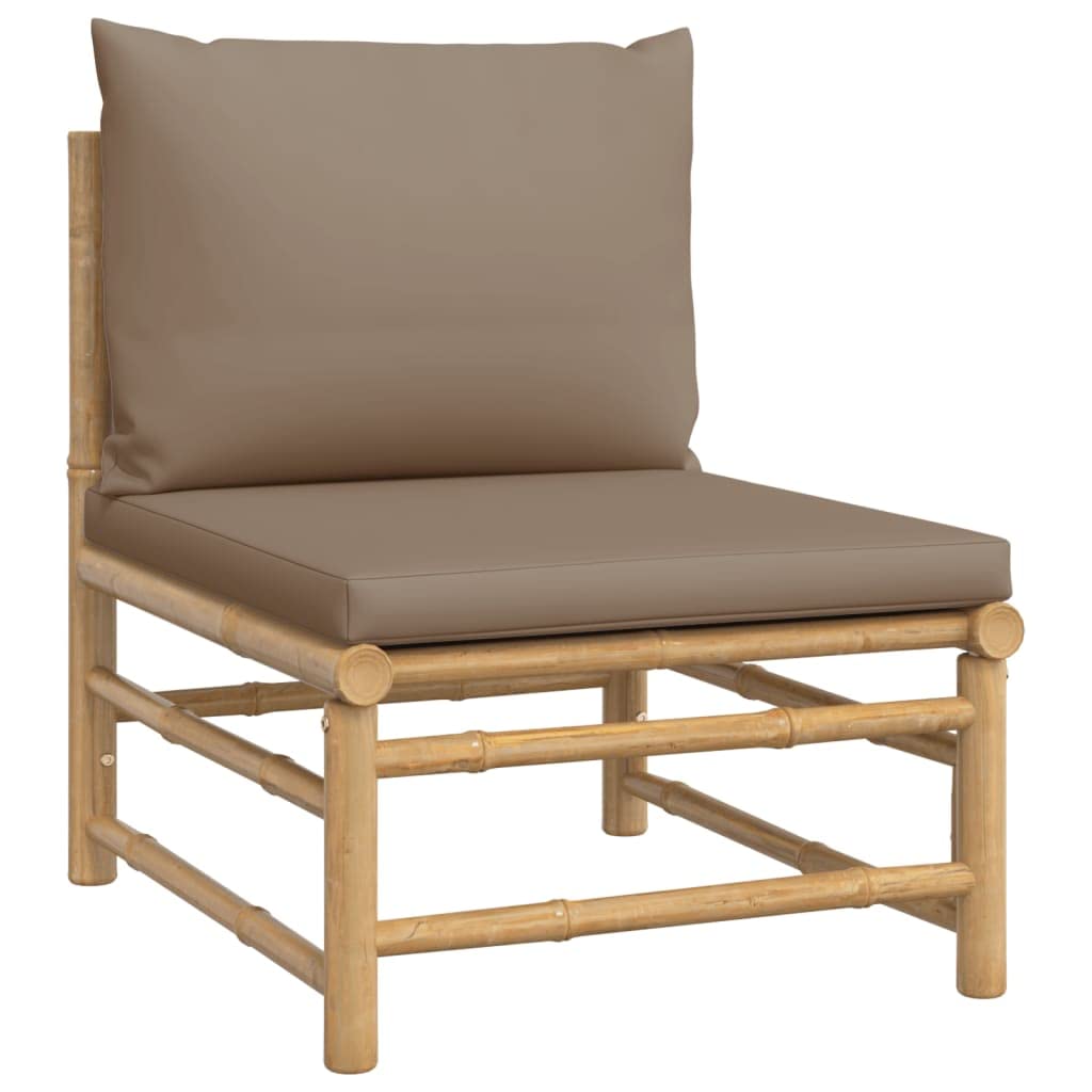 vidaXL Bamboo Patio Middle Sofa with Taupe Cushions, Outdoor Comfortable Lounge Set, Modular Design, Easy Assembly