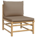 vidaXL Bamboo Patio Middle Sofa with Taupe Cushions, Outdoor Comfortable Lounge Set, Modular Design, Easy Assembly