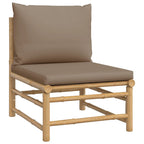 vidaXL Bamboo Patio Middle Sofa with Taupe Cushions, Outdoor Comfortable Lounge Set, Modular Design, Easy Assembly