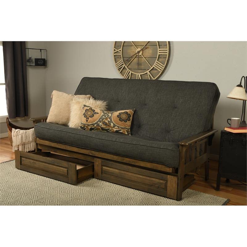 Kodiak Tucson Queen Futon Frame with Storage Drawers - Wood Futon Set with Mattress Included in Charcoal Color