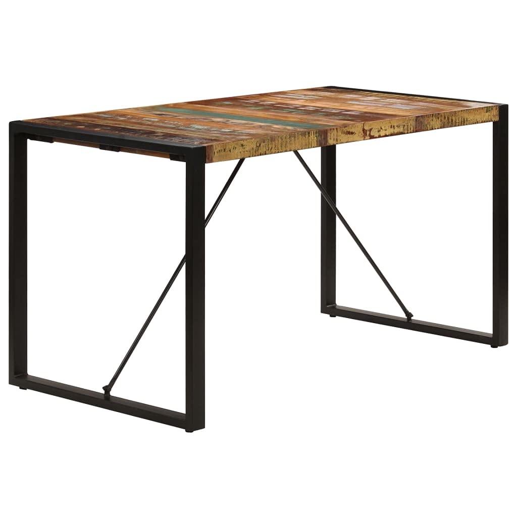 vidaXL Solid Reclaimed Timber Dining Table, Rustic Retro Design with Sturdy Steel Legs, Multicolour Black Finish, Handmade Furniture for Home, 55.1&quot;x27.6&quot;x29.5&quot; Dimensions
