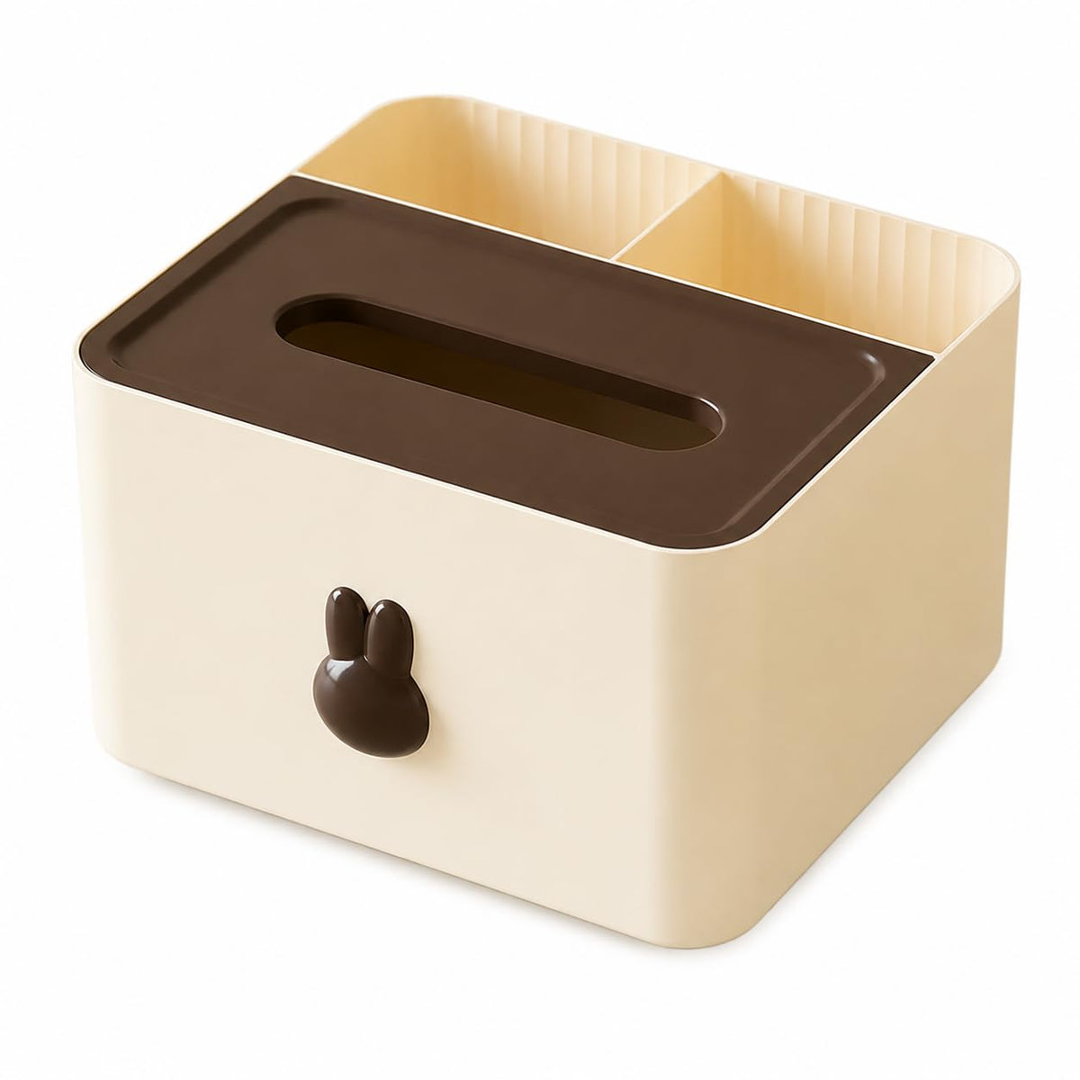 Yodhira Tissue Box Holder with Desktop Organizer Cream Brown
