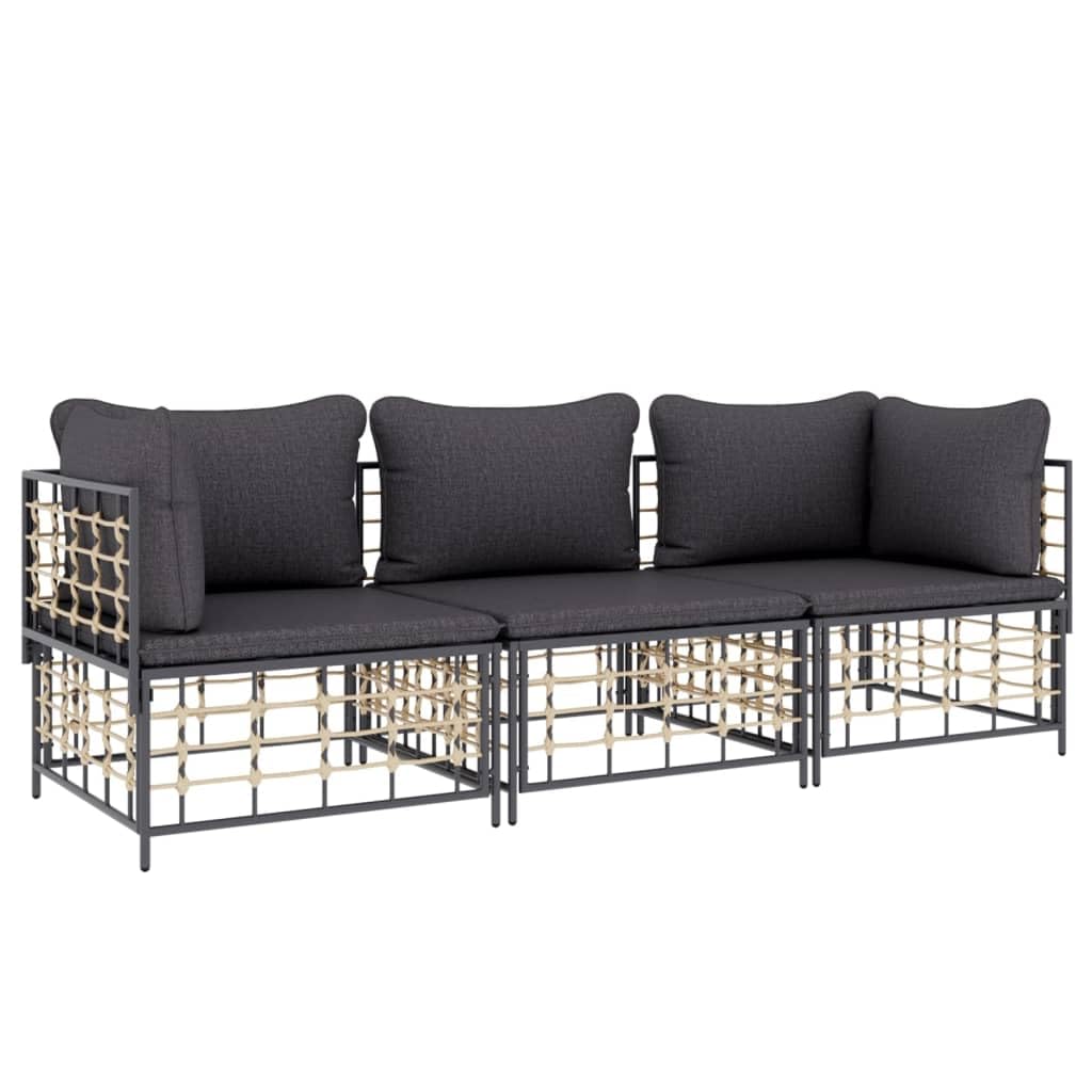 vidaXL 3 Piece Patio Lounge Set - Comfortable Anthracite Poly Rattan Furniture with Cushions, Modular Design for Garden Terrace Deck