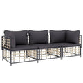 vidaXL 3 Piece Patio Lounge Set - Comfortable Anthracite Poly Rattan Furniture with Cushions, Modular Design for Garden Terrace Deck